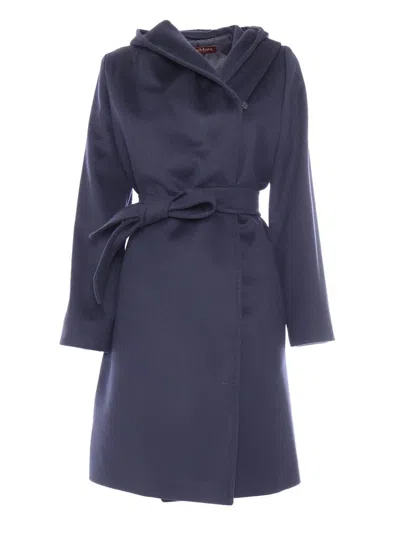 Max Mara Studio Newmang Hooded Coat In Blue