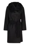 Max Mara Waist Belted Button Detail Hooded Jacket In Black
