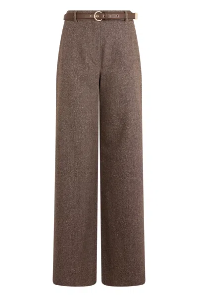 Max Mara Studio Loose High-waisted Pants In Brown