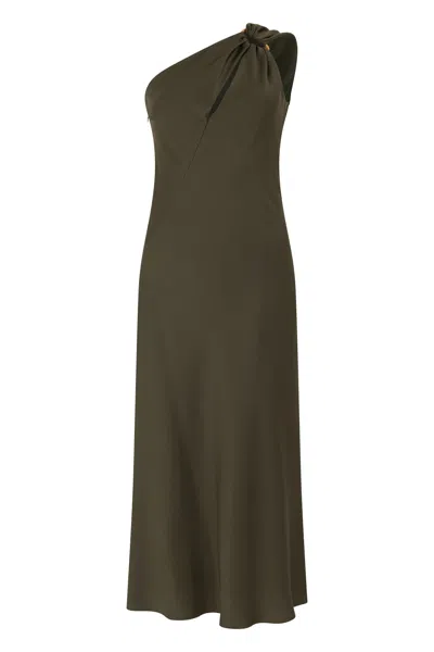 Max Mara Studio One-shoulder Midi Dress In A Blend Of Acetate And Polyester In Brown