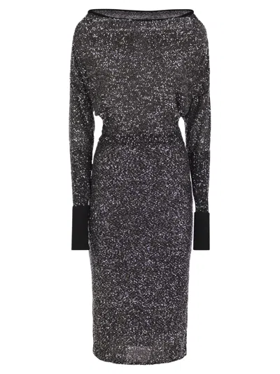 Max Mara Studio Opzione - Viscose Yarn Dress With Sequins In Silver