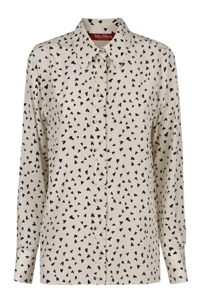 Max Mara Black Patterned Crepe De Chine Shirt In Beige