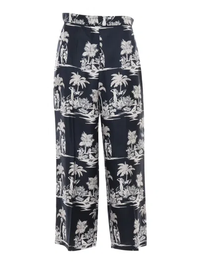 Max Mara Tropical Print Silk Jacket With Classic Collar In Blue