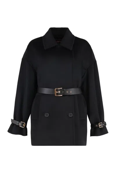 Max Mara Studio Pausa Double-breasted Virgin Wool Coat In Black