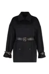 Max Mara Studio Pausa Double-breasted Virgin Wool Jacket With Waist Belt In Black