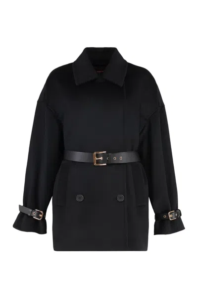 MAX MARA MAX MARA STUDIO PAUSA DOUBLE-BREASTED VIRGIN WOOL JACKET WITH WAIST BELT