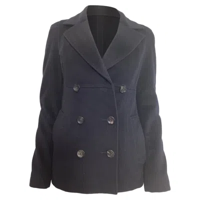 Max Mara Studio Pea Coat In Navy Blue Virgin Wool In Black