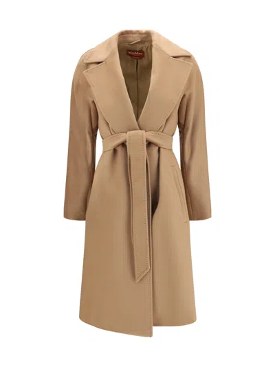 Max Mara Studio Peak Lapel Wool Coat In Neutral