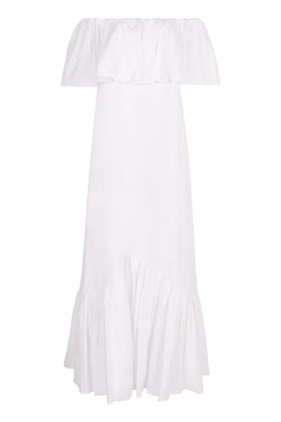 Max Mara Studio Petali Ruffled Off-shoulder Dress In White