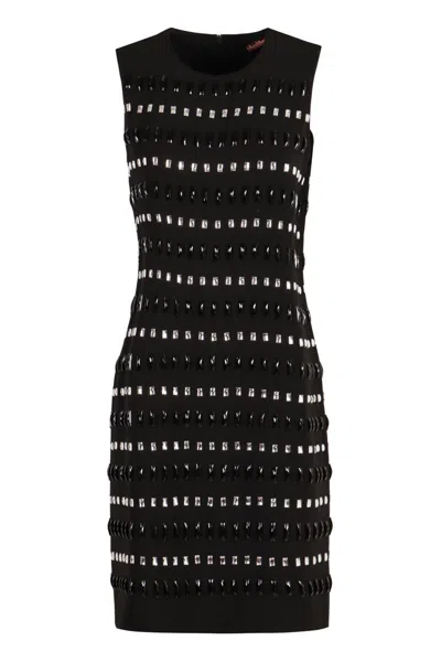 Max Mara Embroidered Cady Boxy Dress In Black  