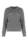 Max Mara Cropped Grey Open-knit Sweater With Metallic Finish In Gray