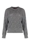 Max Mara Cropped Grey Open-knit Sweater With Metallic Finish In Gray
