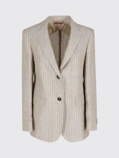 Max Mara Studio Pinstripe Single Breasted Blazer In Black