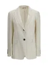 Max Mara Studio Pinstriped Linen Blazer In White