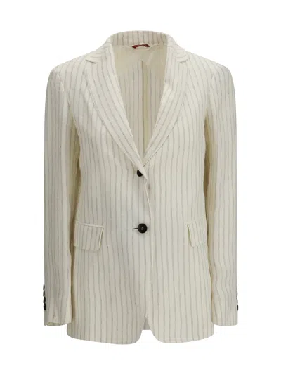 Max Mara Studio Pinstriped Linen Blazer In White