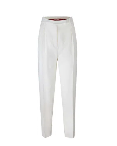 Max Mara Pleat Detailed Tapered Trousers In White