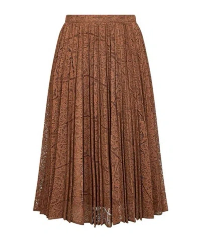 Max Mara Studio Pleated Midi Skirt In Brown