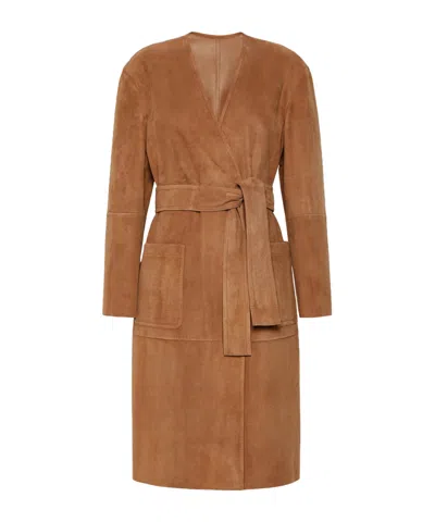 Max Mara Studio Portici Belted Coat In Brown