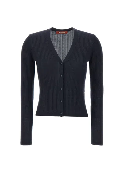 Max Mara Studio Potus Button-up V-neck Cardigan In Blue