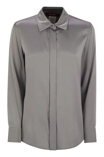 Max Mara Studio Powder Blue Stretch Satin Baden Shirt In Gray