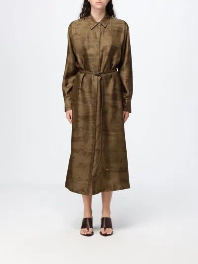Max Mara Studio Printed Silk Chemisier Midi Dress In Brown