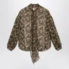 Max Mara Studio Printed Silk Chiffon Blouse In Brown