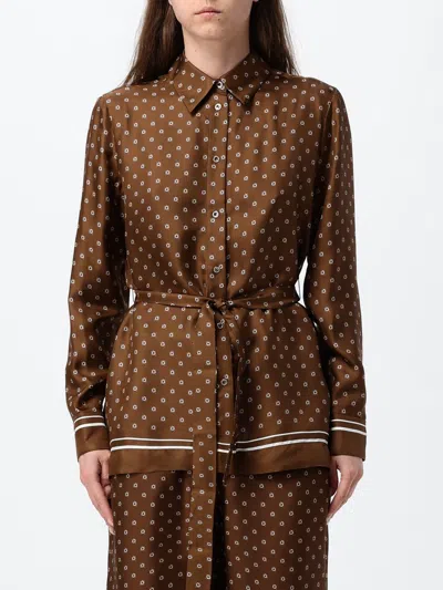 Max Mara Studio Printed Silk Shirt In Brown