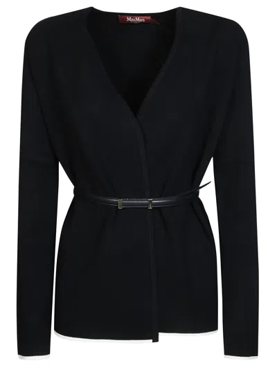 Max Mara Studio Punto Milan Knit Cardigan With Belt In Nero