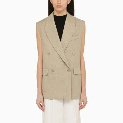 Max Mara Studio | Raw-coloured Linen Double-breasted Waistcoat In Beige