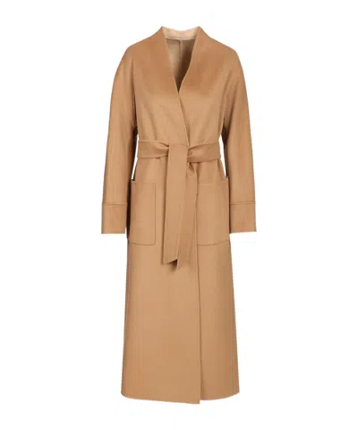 Max Mara Studio Reversible Belted Coat In Brown