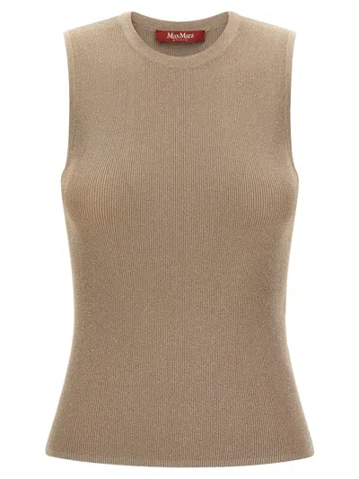 Max Mara Studio Ribbed Metallic Tank Top In Beige