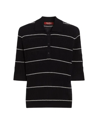 Max Mara Studio Ribbed Polo With Short Button Placket - Women's In Navy