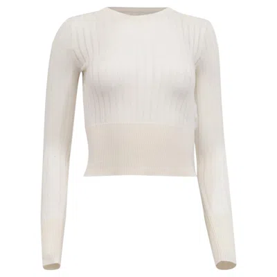 Pre-owned Max Mara Studio Ribbed-knit Cropped Sweater In White Silk