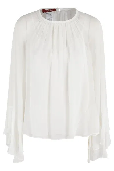 Max Mara Ruffle Detailed Crewneck Top In White