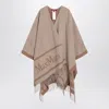 Max Mara Studio Sandy Color Jacquard Poncho In Brown