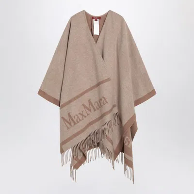 Max Mara Studio Sandy Color Jacquard Poncho In Brown