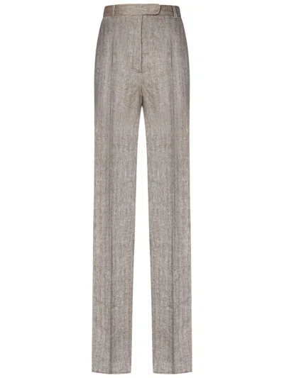 Max Mara Linen Trousers With Tailored Straight Leg Silhouette In Brown