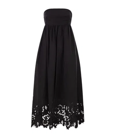 Max Mara Strapless Lace-detail Maxi Dress In Black