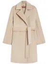 Max Mara Studio Long-sleeved Belted Coat In Neutral