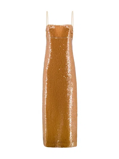 Max Mara Studio Sequin Sleeveless Dress In Brown