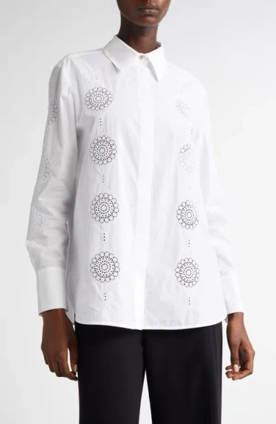 Max Mara Studio Sesia Cutwork Embroidered Button-up Shirt In Optical White