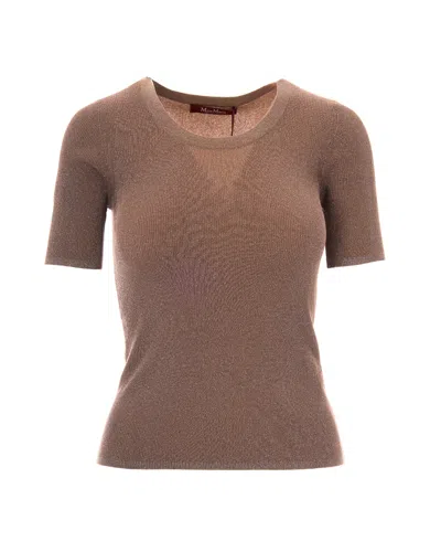 Max Mara Studio Shimmer Ribbed Knit Short-sleeve Top In Multi