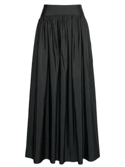 Max Mara Studio Shiny Silk-blend Taffeta Skirt With Gathered Waist And Inset Side Pockets In Black