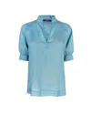Max Mara Relaxed Fit Tunic With Delicate Ruffle Collar In Blue