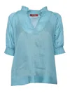 Max Mara Relaxed Fit Tunic With Delicate Ruffle Collar In Blue