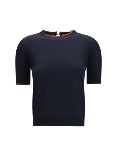 Max Mara Studio Silk And Wool T-shirt In Blue