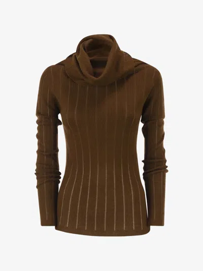 Max Mara Studio Silk And Wool Turtleneck Sweater With Embroidered Details In Multi