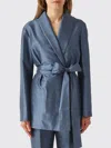 Max Mara Studio Silk Blazer With Belt In Blue