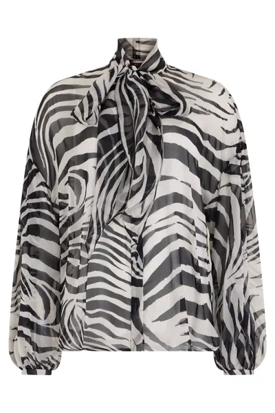 Max Mara Studio Silk Blouse With Animal Print In Black