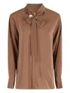 Max Mara Studio Silk Blouse With Bow Collar In Brown